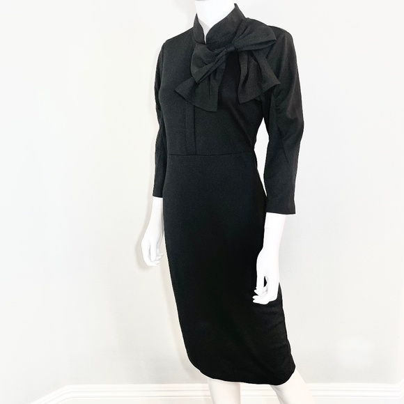 Dresses & Skirts - Black Collar Bow Pinup Pencil Dress